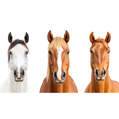 Three Diverse Horses: Majestic White, Golden Chestnut, and Rich Bay Breeds