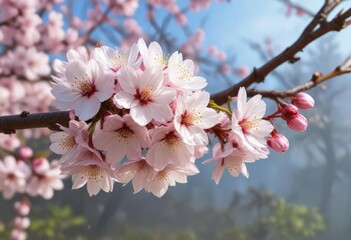 Obraz premium delicate white and pink cherry blossoms on a tree branch , natural beauty, blossoms in bloom, flower bloom