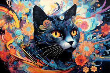 Cat Colorful Animal Enchanting Abstract Painting