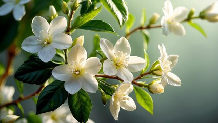 Obraz premium Delicate white jasmine blooms glowing in soft light