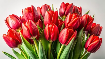 Fototapeta premium Red Tulips Bunch Isolated White Background Food Photography AI Art