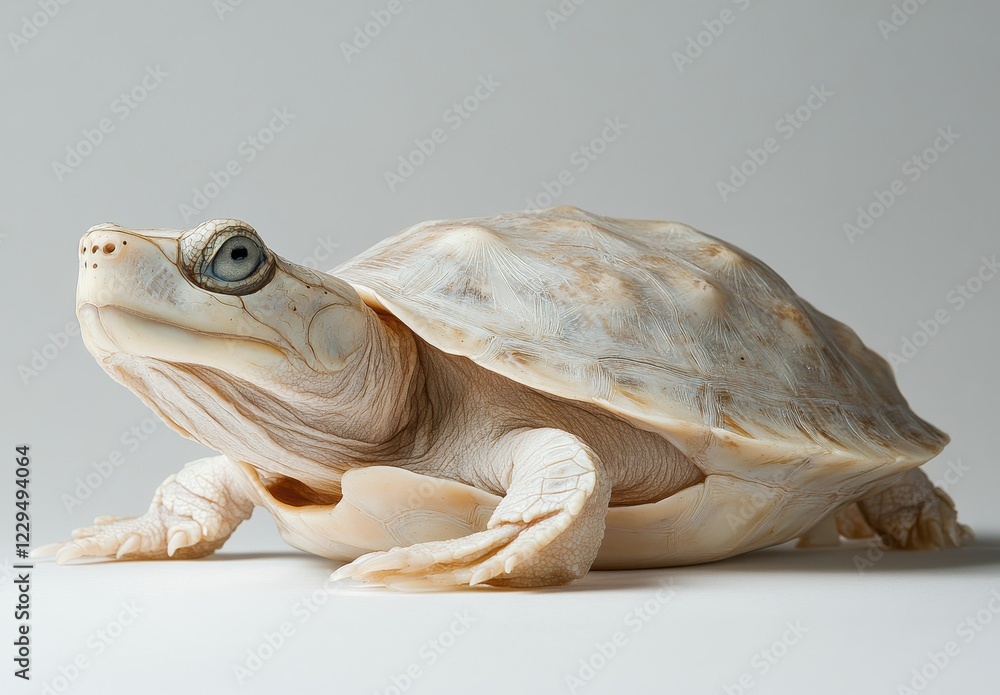 Poster close-up portrait of a unique albino turtle showcasing its smooth shell and expressive eyes against 