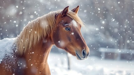 Obraz premium Horse on a winter day
