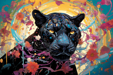Panther Colorful Animal Enchanting Abstract Painting