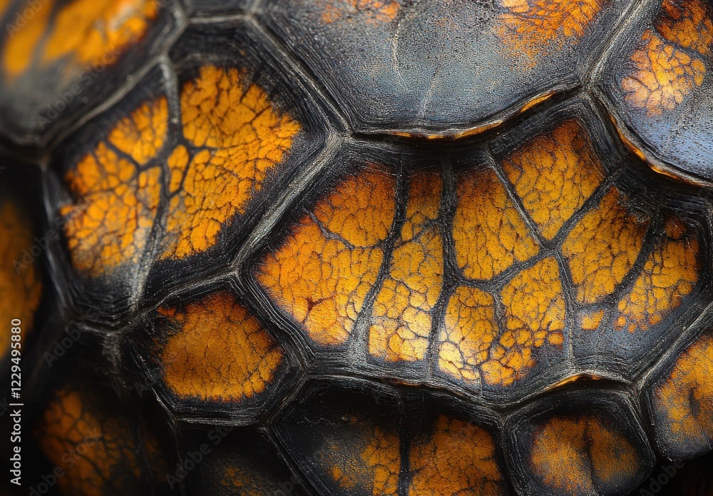 Poster close-up view of a tortoise shell showcasing intricate patterns and vibrant colors of nature's artis