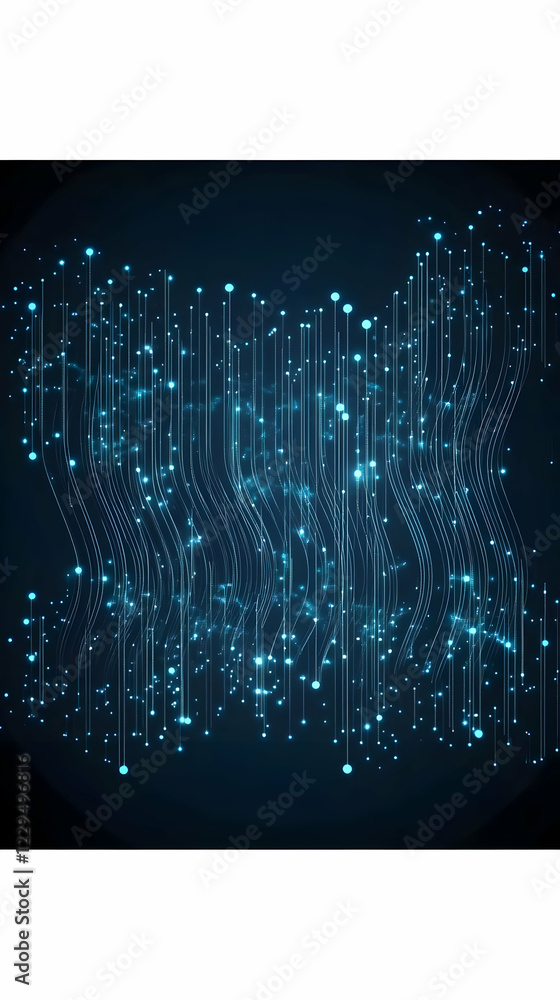 Poster abstract blue glowing lines and dots form a network on a dark background.