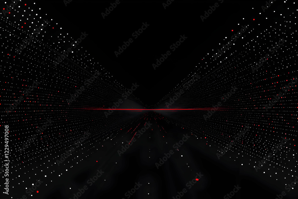 Poster abstract background with red and white particles converging on a central line