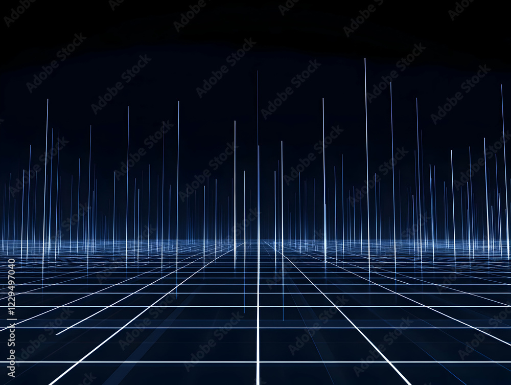 Aufkleber abstract 3d illustration with glowing vertical lines over grid surface, creating a futuristic and te