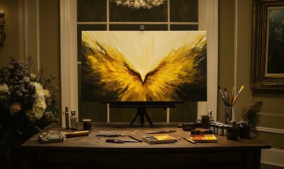 Artist's Winged Canvas, Elegant Studio, Night