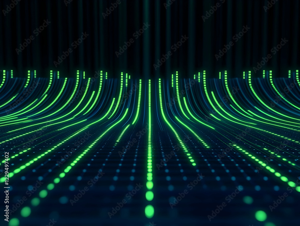 Aufkleber abstract 3d background with glowing green lines flowing smoothly across a dark grid