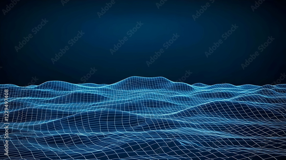 Aufkleber abstract 3d wireframe landscape creates a digital terrain with a grid pattern.
