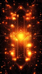 Fototapeta premium Symmetrical Glowing Circuit Board, Orange and Cyan Lines, Black Background, Digital Art