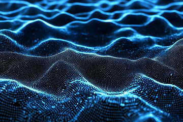 Fototapeta premium Abstract 3D Blue Particle Waves Flowing Smoothly in Digital Space Background