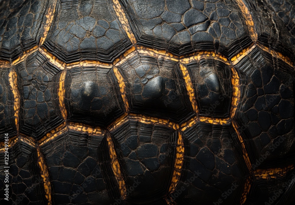 Poster close-up view of the intricate shell texture and patterns on a tortoise, showcasing natural beauty a