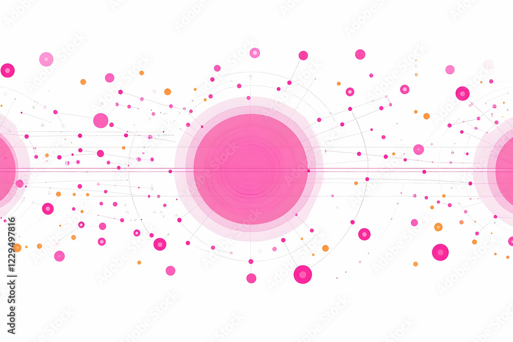 Poster abstract pink circular design connects dots and lines seamlessly on white background with modern tou