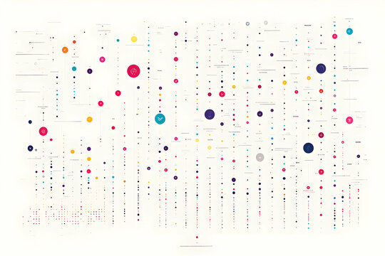 Abstract Data Visualization with Colorful Dots and Lines Creates Complex Information Network Graphic
