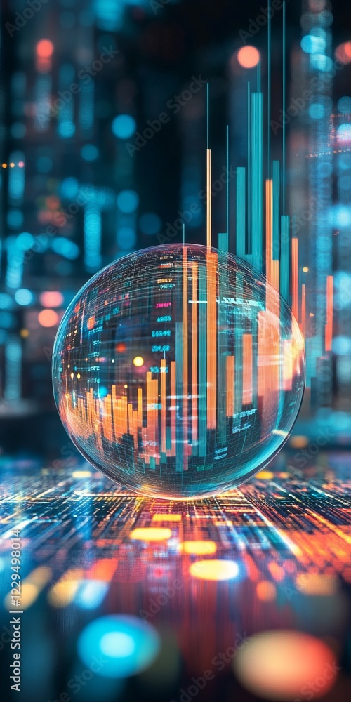 Poster futuristic technology concept with glowing digital analytics and data visualization