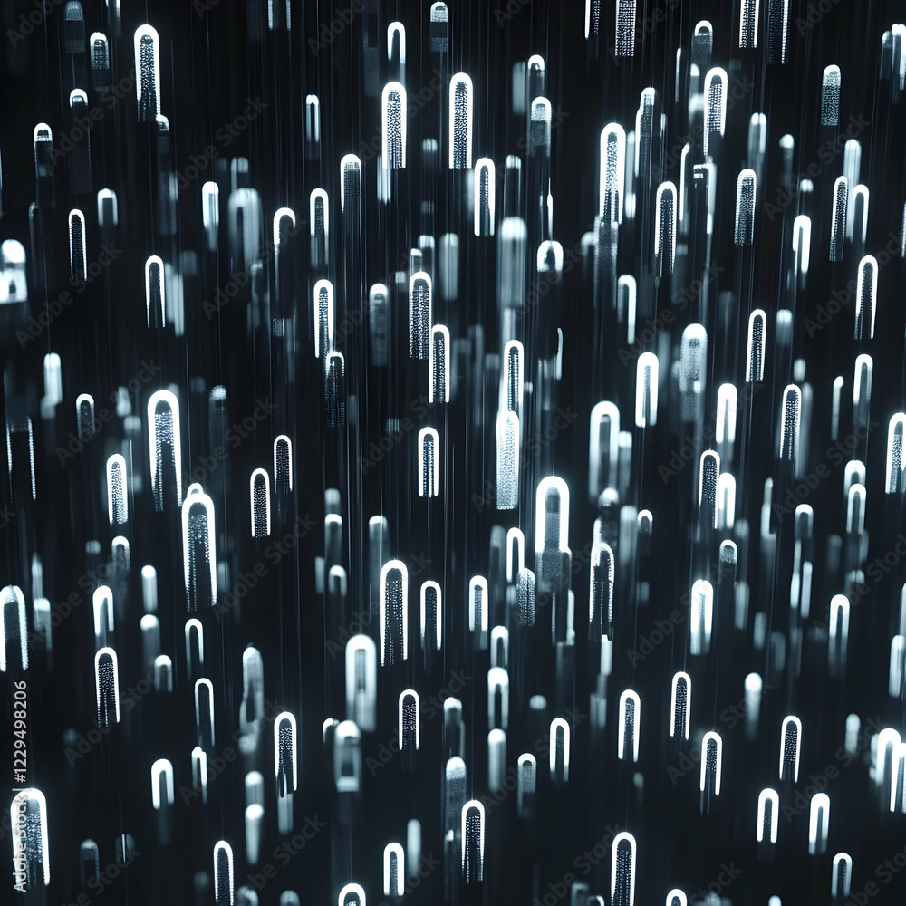 Poster abstract 3d rendering of glowing cylindrical shapes suspended in a dark space