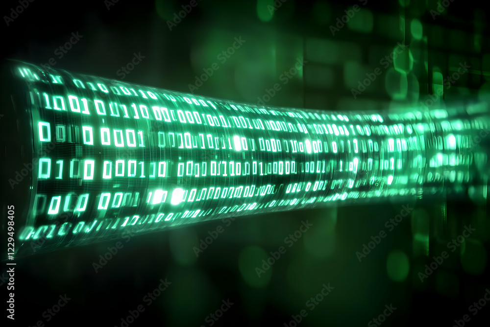 Aufkleber binary code flows through fiber optic cable, representing data transmission and network communicatio