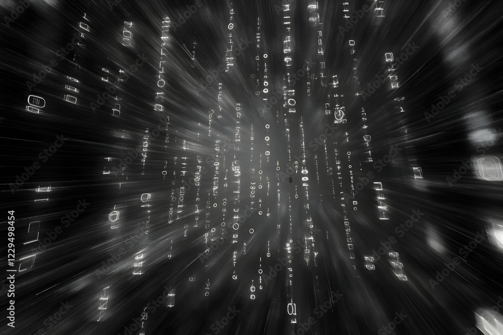 Poster abstract background with glowing symbols and streaks of light radiating outward dynamically