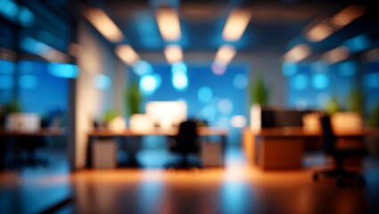Elegant abstract blurred office interior at night