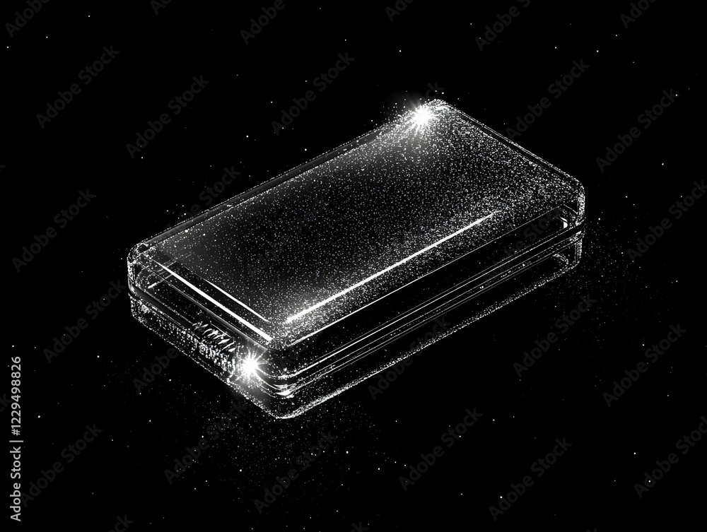 Aufkleber abstract rectangular box glitters brilliantly on a dark background with sparkling particles