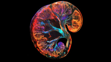 Colorful microscopic image of human kidney