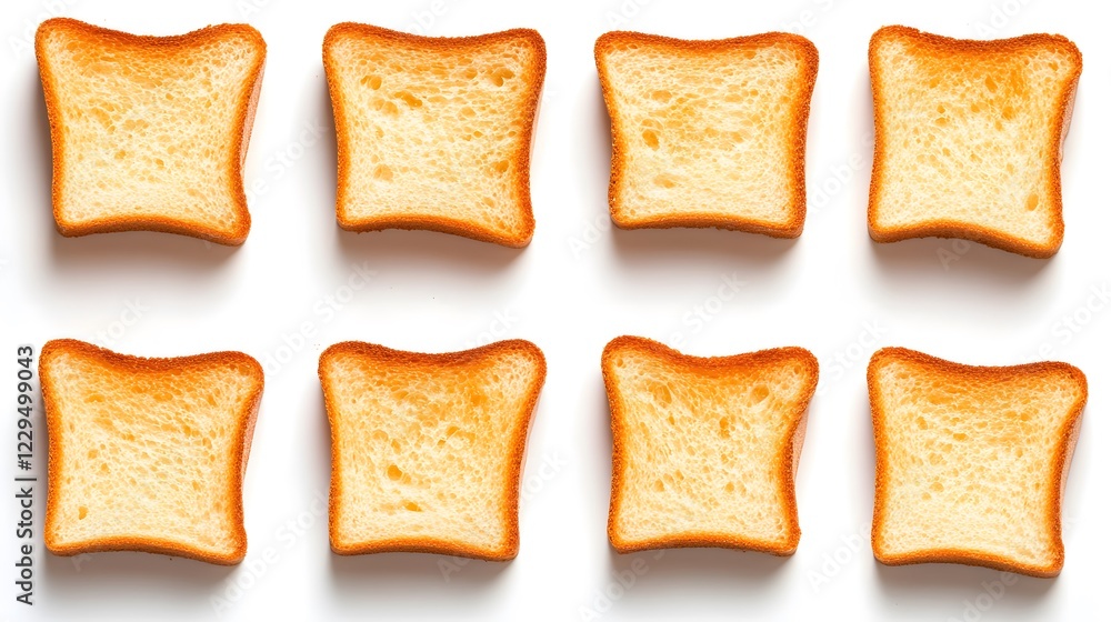Poster eight slices of golden-brown toast arranged in a grid pattern.