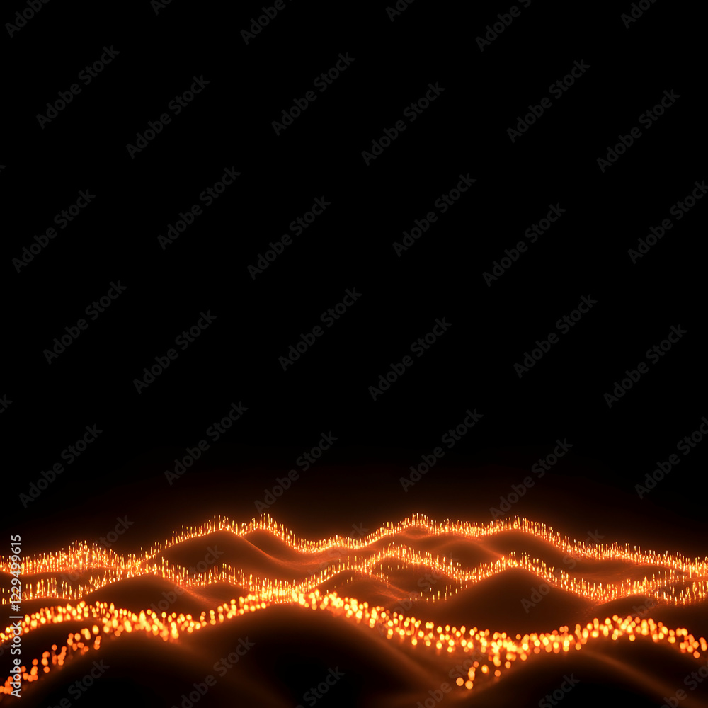 Aufkleber abstract orange glowing particle waves flowing smoothly on dark background