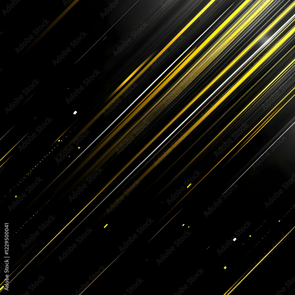 Poster abstract background with diagonal yellow and white lines on black background with tiny dots