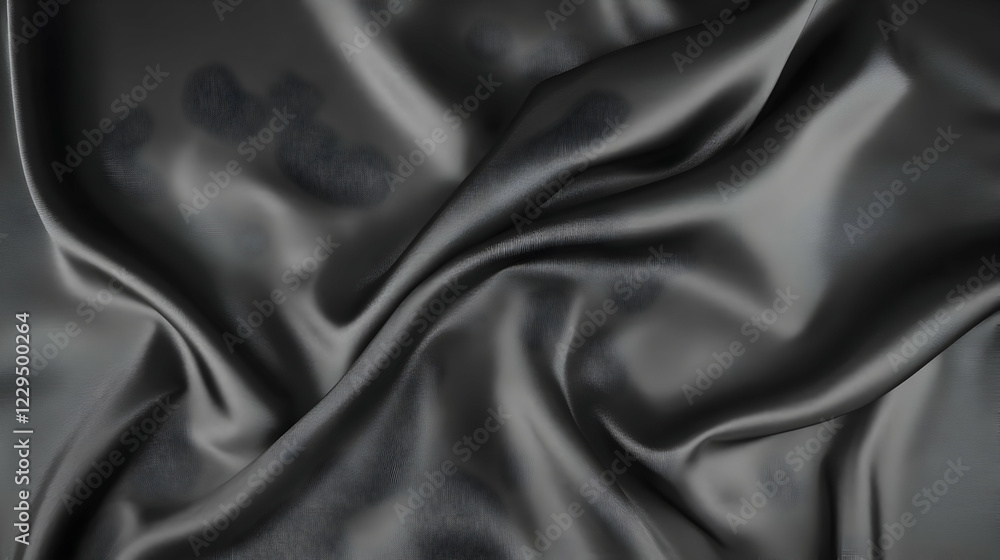Poster dark gray satin fabric flows smoothly and elegantly with soft folds, ideal for a luxurious backgroun