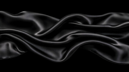 Obraz premium Flowing Black Silk Fabric Drapes Elegantly on a Dark Background, Creating a Luxurious Texture