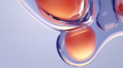 liquid shapes floating air close-up three orange light blue abstract fluid glass forms