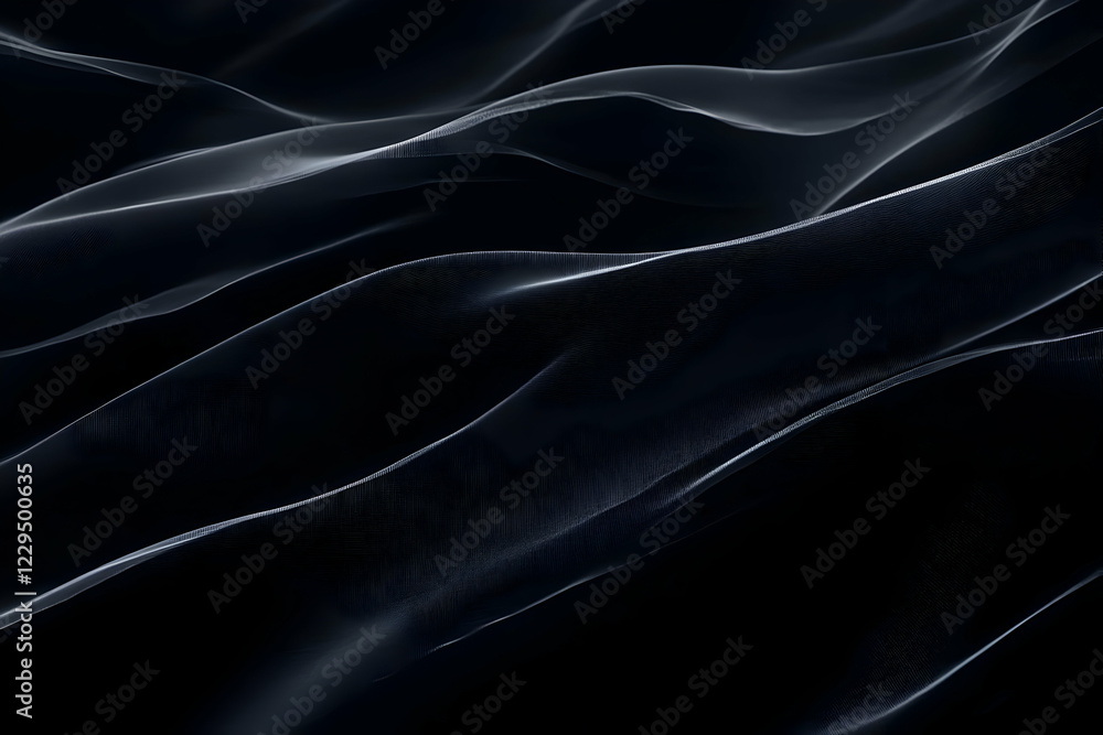 Poster abstract black fabric flows and creates smooth waves with subtle light reflections