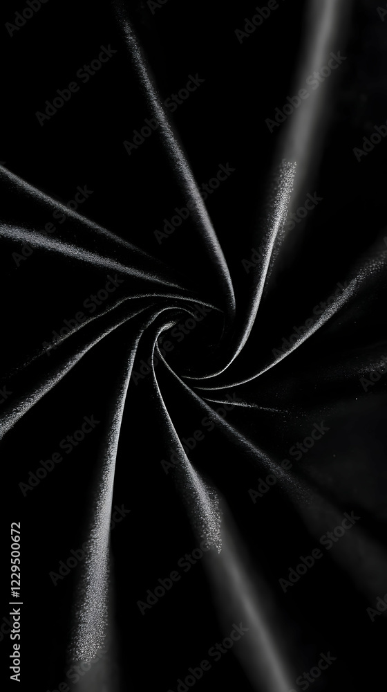Poster black fabric swirls elegantly in a soft spiral pattern, creating a luxurious texture