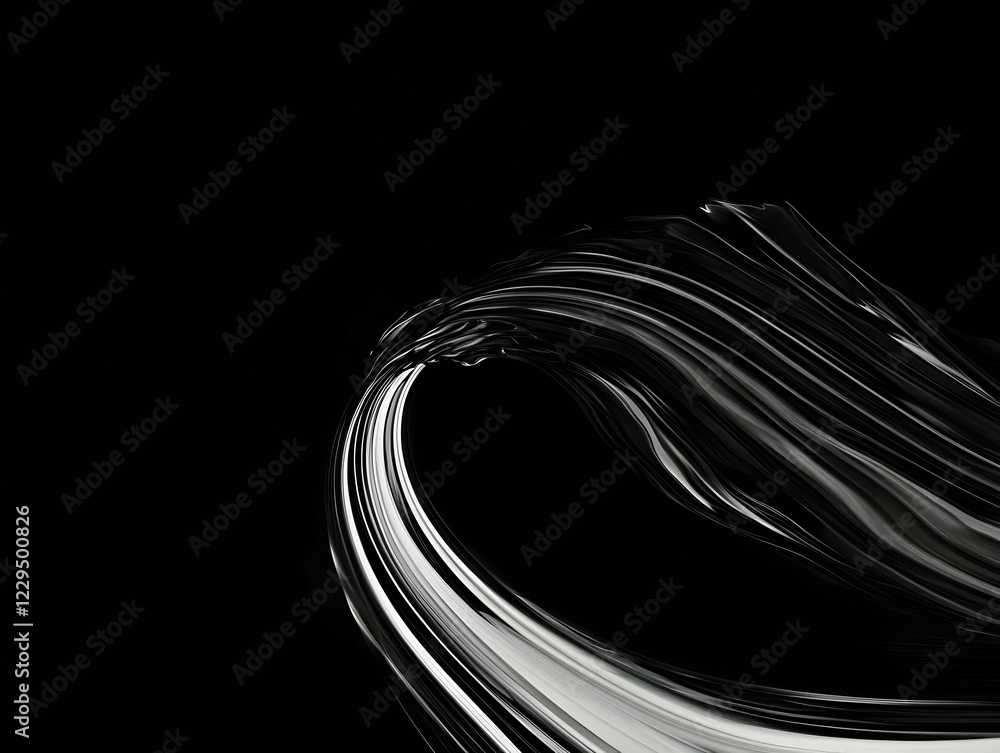 Poster abstract 3d render of swirling black and white lines dynamically on a dark background