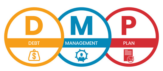 DMP - Debt Management Plan. acronym, business concept background. Vector illustration for website banner, marketing materials, business presentation, online