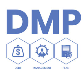 DMP - Debt Management Plan. acronym, business concept background. Vector illustration for website banner, marketing materials, business presentation, online