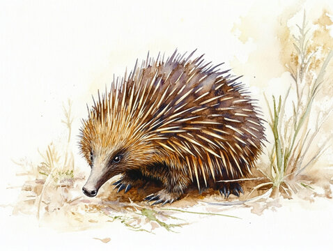 a watercolour drawing of an australian monotreme echidna