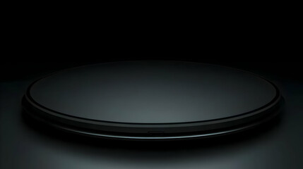 3D Black Podium on Dark Background Elegantly Showcases Products Under Soft Spotlight