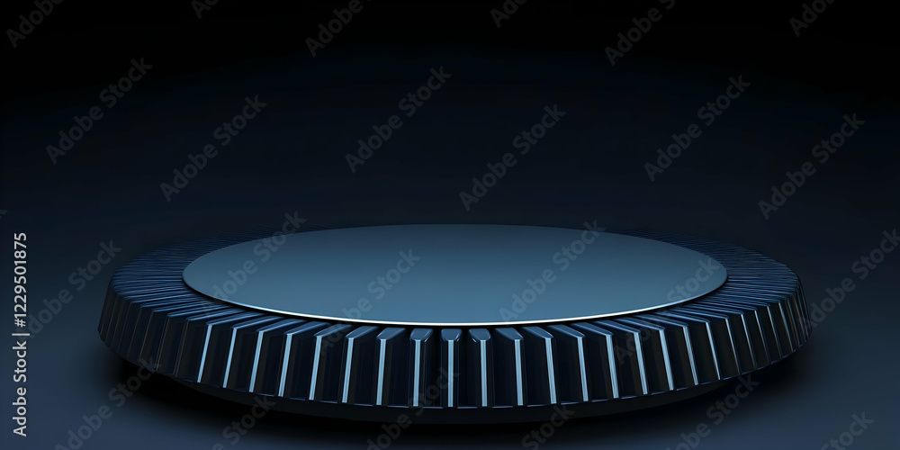 Aufkleber 3d illustration of a sleek circular platform with a textured edge on a dark background