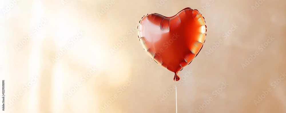Poster valentine days with property concept. red heart balloon floating on a soft background