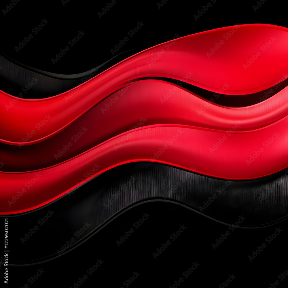 Poster abstract red and black waves flow smoothly across a dark background, dynamic and stylish.