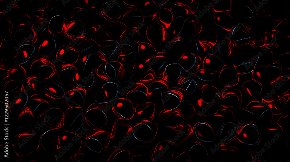 Poster abstract background shows red and black cellular pattern seamlessly repeating in a dark field