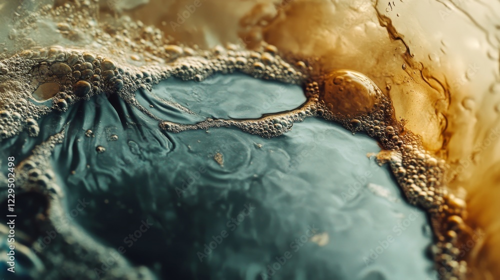 Poster captivating abstract image capturing the dynamic interaction of water and liquid with bubbles. rich 