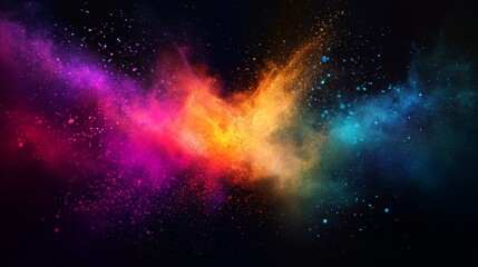 Fototapeta premium This image features a stunning explosion of vibrant colors against a dark backdrop, creating a mesmerizing abstract art piece that evokes energy and creativity.