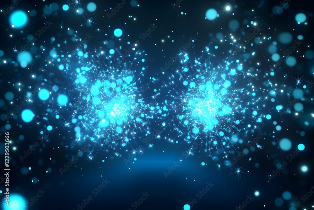Poster abstract blue light explosions creates a sparkling festive background with bokeh effect