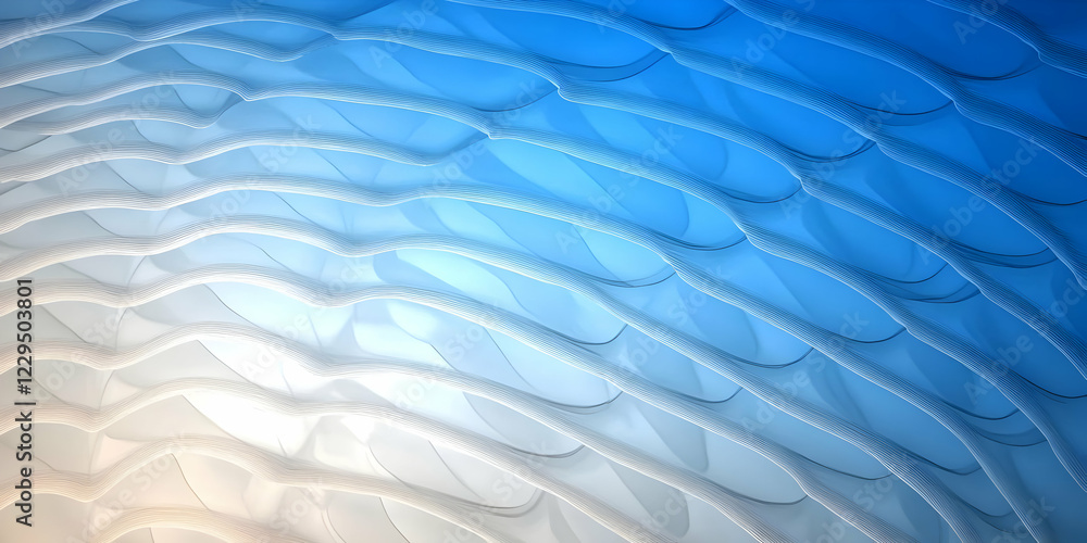 Poster abstract 3d blue and white wavy pattern forms a gradient background with soft lighting