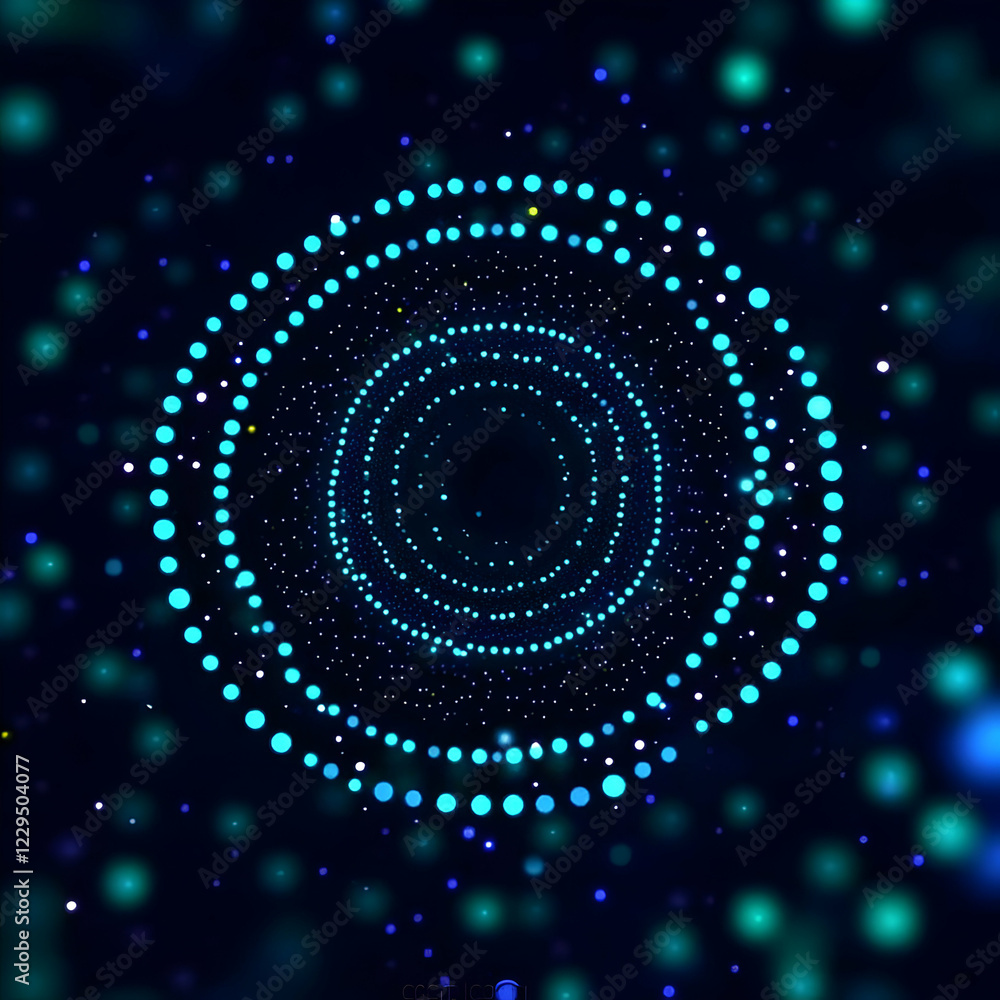 Poster abstract background forms a circular tunnel with glowing dots and bokeh effect dynamically.