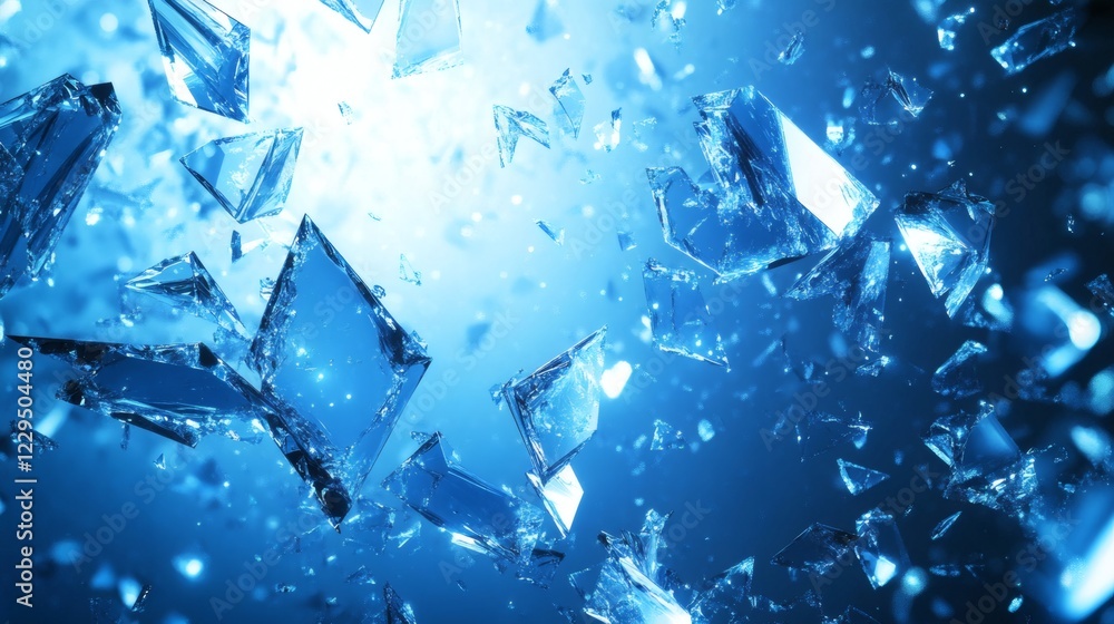 Fototapete blue abstract background with sharp fragmented shapes scattered across like glass shards creating a 